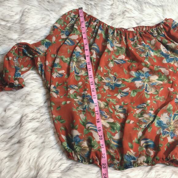 Bubble B Orange Floral Print Sheer Blouse Top 1XL - Picture 7 of 12